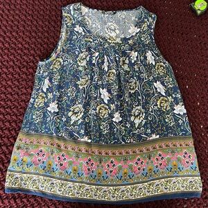 BloomChic Blue Floral Blouse with Yellow Highlights